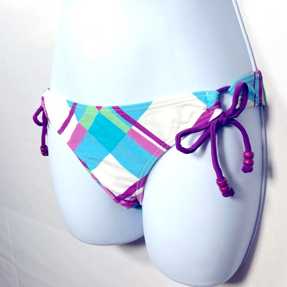 O’Neill New Swim Bottoms Size Small Blue Purple White Green Tie Sides Plaid - Picture 5 of 6